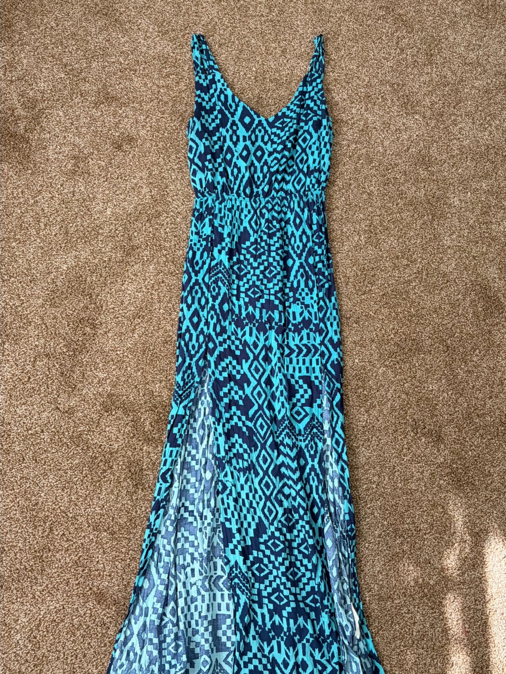 dee elle Turquoise & Navy Geometric Maxi Dress